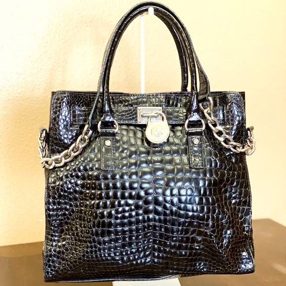 Michael Kors Handbags - Michael Kors Black Embossed Snakeskin Leather Tote
